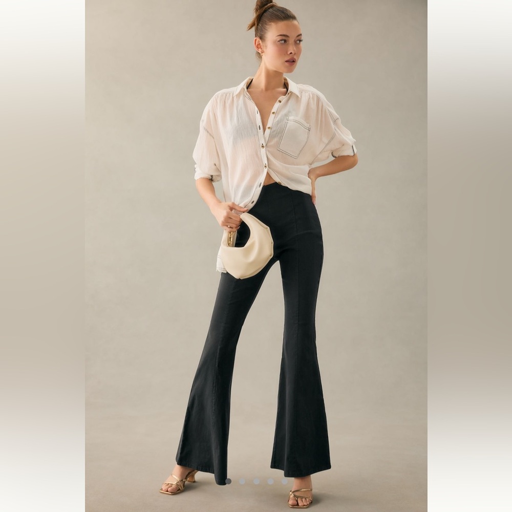 NWT Anthropologie Maeve Slim Trumpet Flare Black Pants Size 14